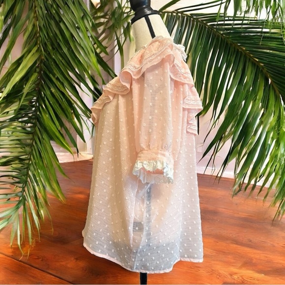 POL Sheer Swiss Dot Ruffle Blouse – Size L - Feminine Lace Top - Picture 3 of 12
